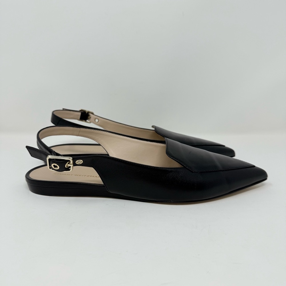 New Stuart Weitzman Ryder Slingback Flat Black Sz 8.5 - Picture 4 of 14